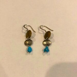 Silpada earrings, sterling silver, brass, and turquoise, unworn